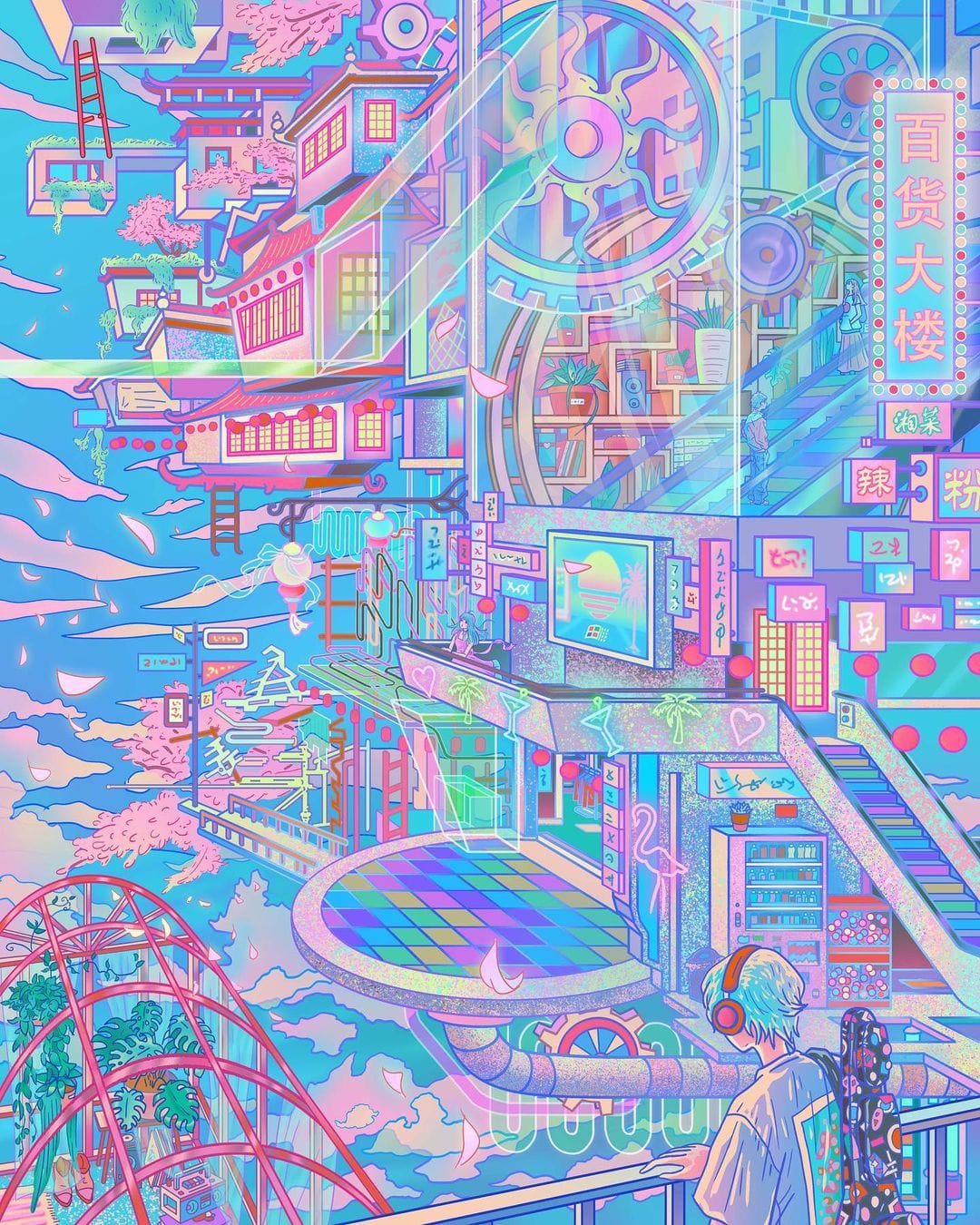 Yu Cai réalise des oeuvres au paysage futuriste hautement coloré 