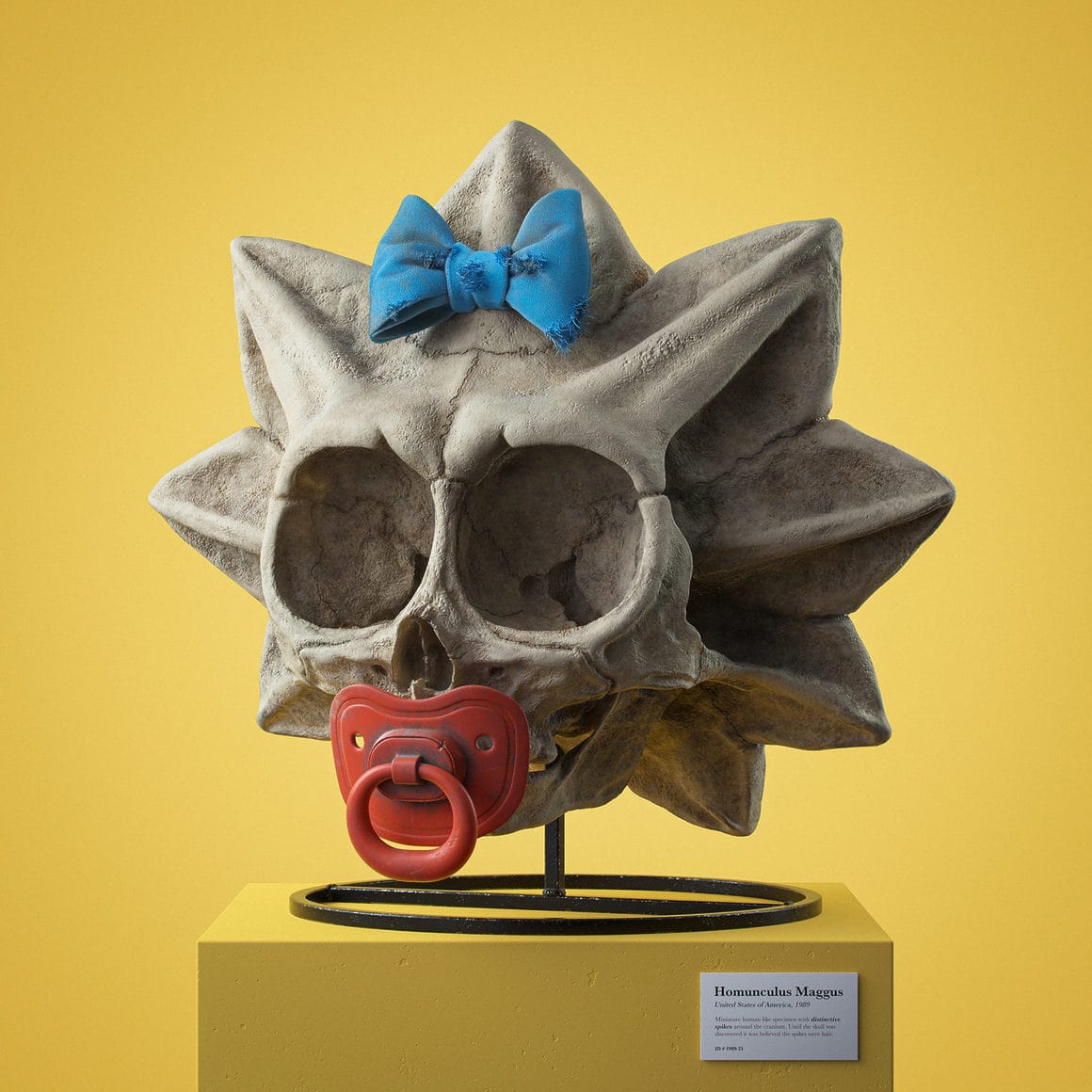 Œuvre 3D de Filip Hodas où on voit le visage squelettique de Maggie Simpson