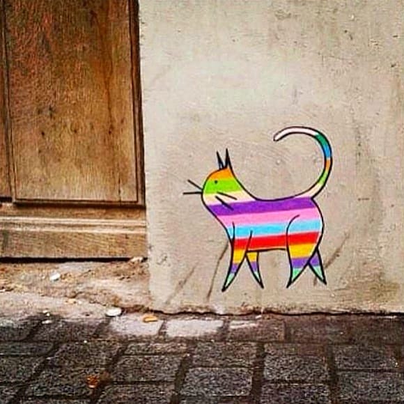 Collage d'un chat multicolore par l'artiste Ami Imaginaire