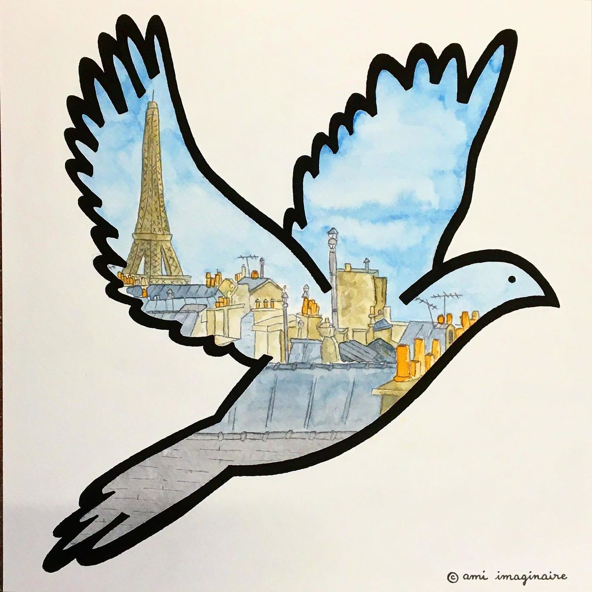 Peinture d'une colombe par l'artiste Ami Imaginaire