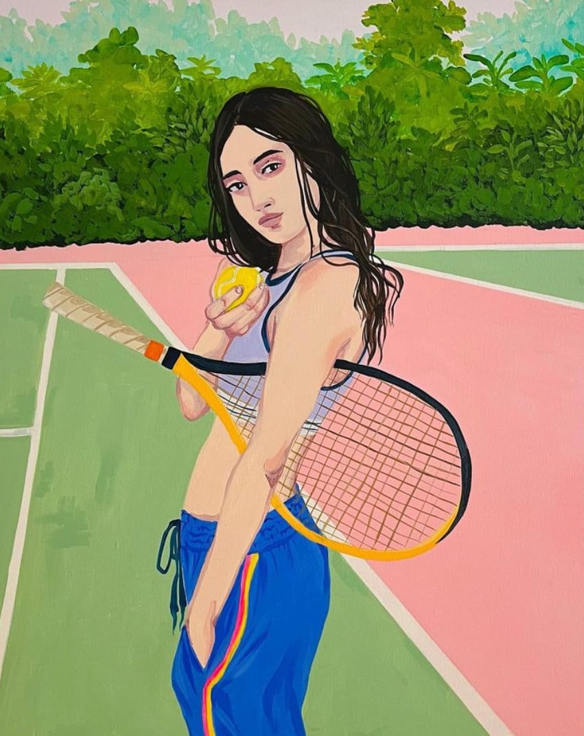 Peinture à l'acrylique d'une joueuse de tennis par Vanessa Van Meerhaeghe